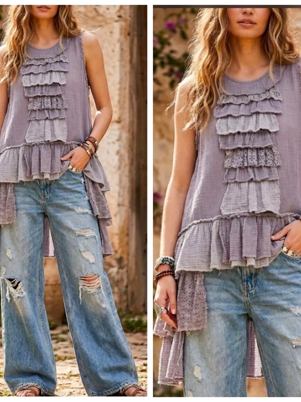 Sleeveless Ruffle Eyelit Tunic Top